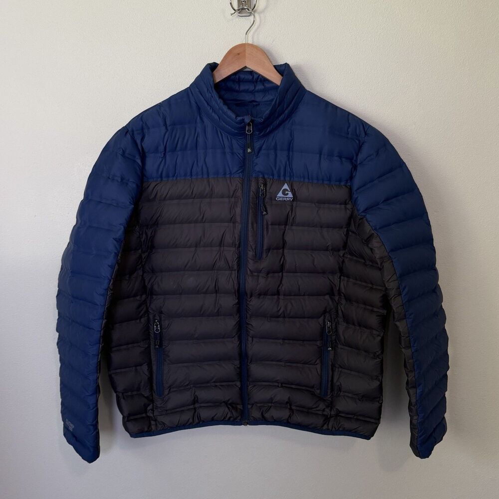 Gerry Mens Down Puffer Jacket XL Blue Gray 650 Fill Power Packable Coat